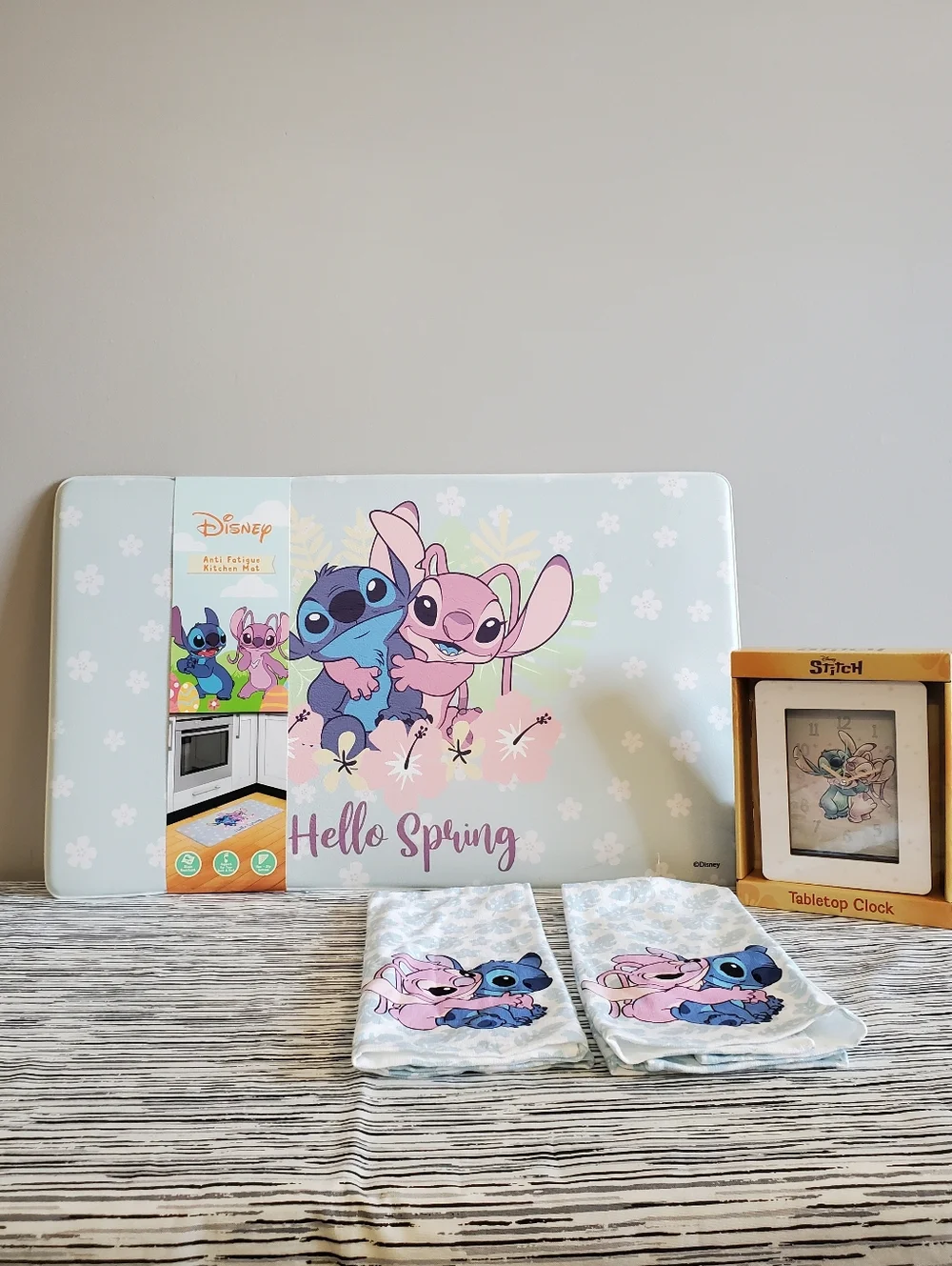 Disney Stitch & Angel Kitchen Set with 2 Towels, Tabletop Clock, and Floor Mat - Picture 4 of 8
